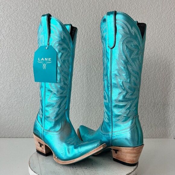 Lane SMOKESHOW Womens Cowboy Boots 7.5 Turquoise Leather Western Cowgirl Tall - Picture 13 of 13